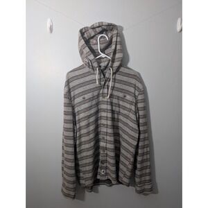 johnnie-O Top Shelf Button Up Flannel Shacket Hoodie XL Striped